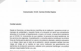 Comunicado ESE Carmen Emilia Ospina ¡GRACIAS!