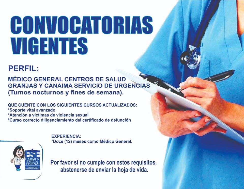 Convocatorias Laborales - Médico General Centros de Salud Granjas y Canaima