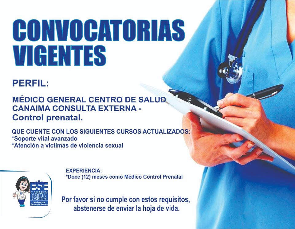 Convocatorias Laborales - Médico General Centro de Salud Canaima Consulta Externa