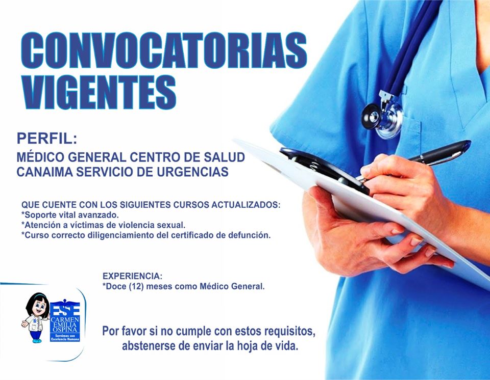 Convocatorias Laborales - Medico General Centro de Salud Canaima Servicio de Urgencias