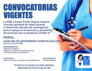 Convocatorias Laborales - Auxiliar de Enfermería Hospitalización