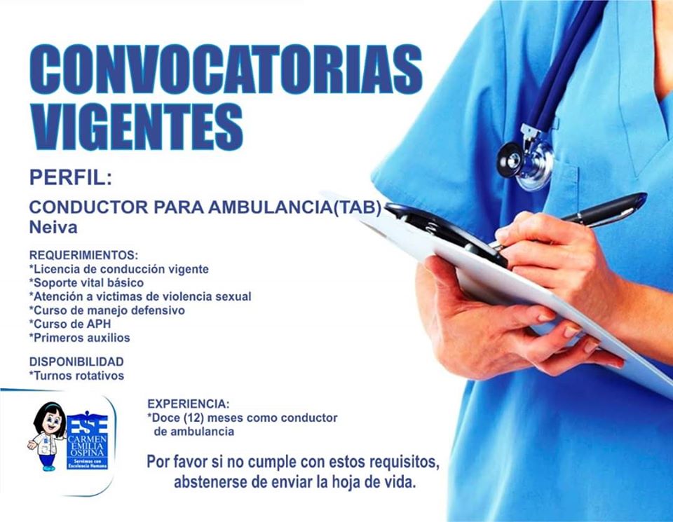 Convocatorias Laborales - Conductor para Ambulancia (TAB) Neiva