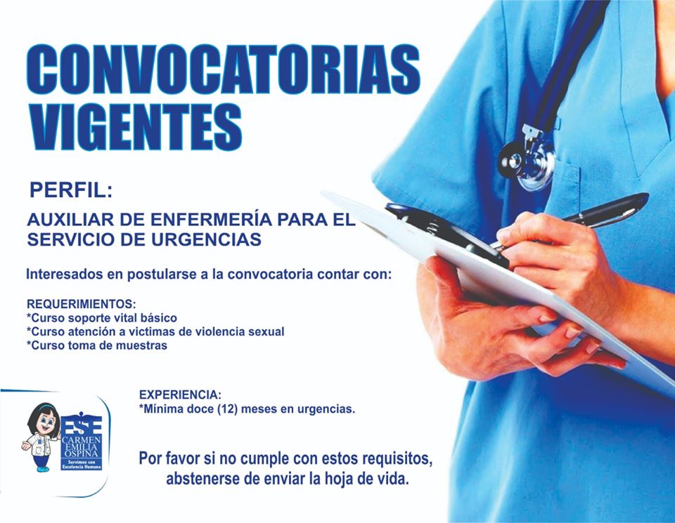 Convocatorias Laborales - Auxiliar de Enfermería para el Servicio de Urgencias