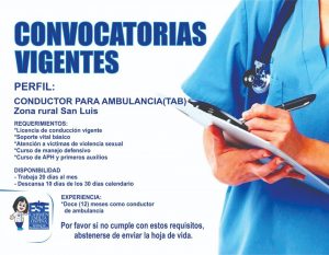 Convocatorias Laborales - Conductor para Ambulancia (TAB)