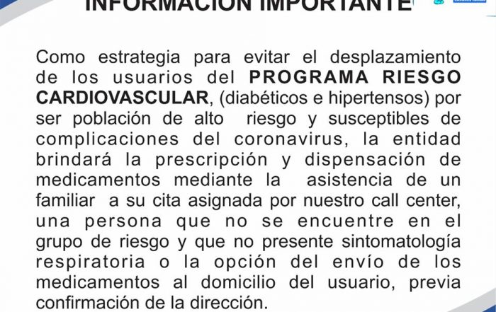 Informaci&oacute;n Dirigida a Usuarios del Programa Riesgo Cardiovascular de la ESE CEO