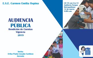 E.S.E. Carmen Emilia Ospina Rendirá Cuentas a la Comunidad sobre lo Ejecutado en 2019