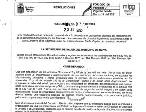 Abierta convocatoria para elección del representante de la comunidad ante la Junta Directiva de la ESE Carmen Emilia Ospina